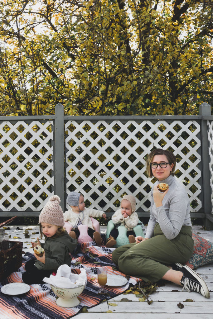 I created this blueberry muffin & apple cider picnic for my girls using things I found around the house. 