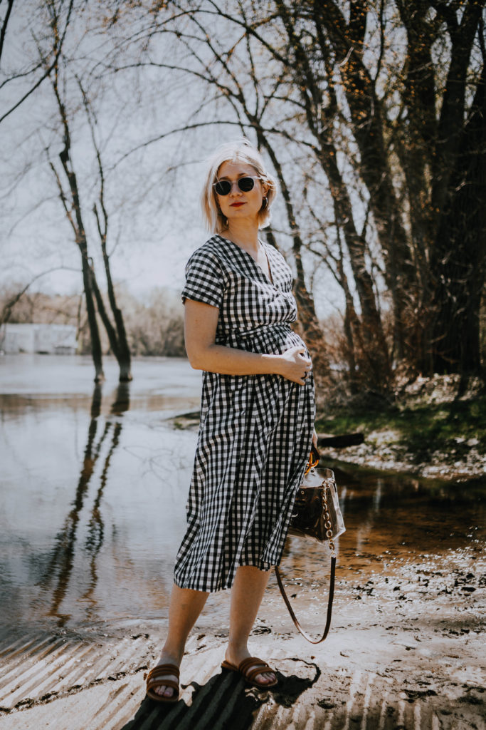 gingham wrap dress that works with pregnancy