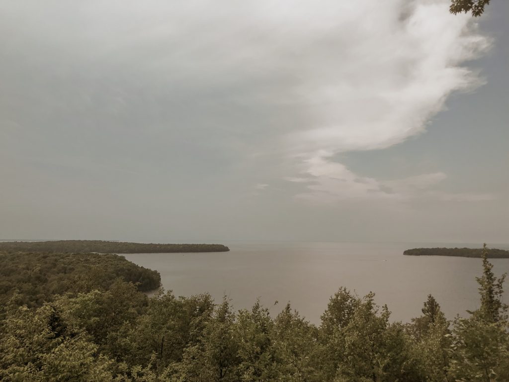 view of the harbor of lake michigan in peninsula state park in door county wisconsin