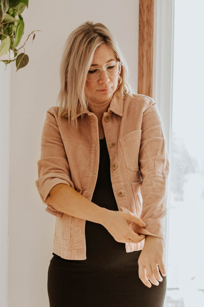 new in at everlane, corduroy jacket, fall corduroy, pink corduroy, pink jacket, blush jacket, chore jacket