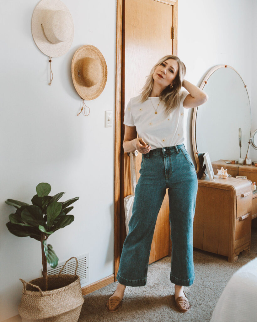 Styling a Basic Tee: 10 Different Outfit Ideas, linen duster, sezane embroidered tee